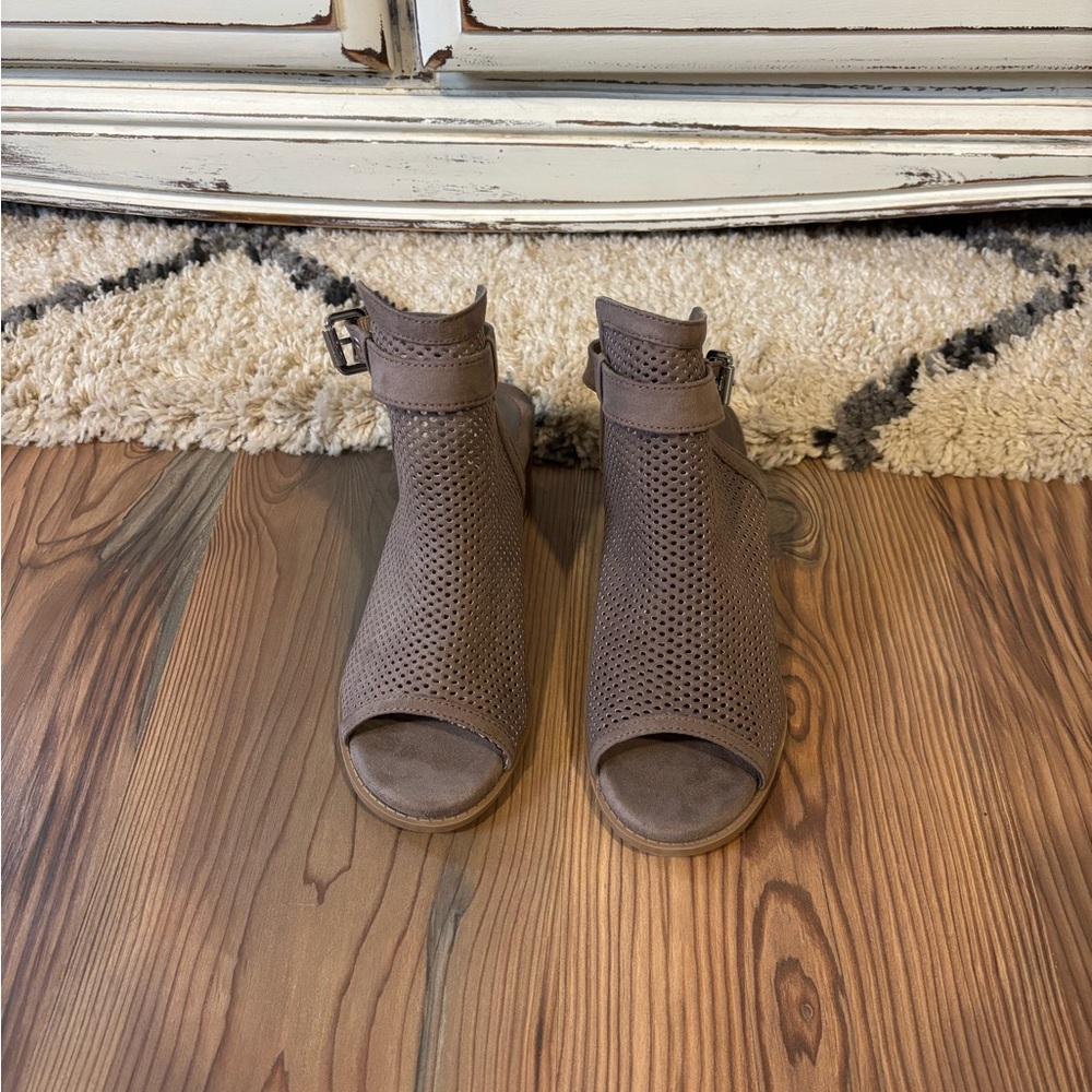 Brown Perforated Peep Toe Booties